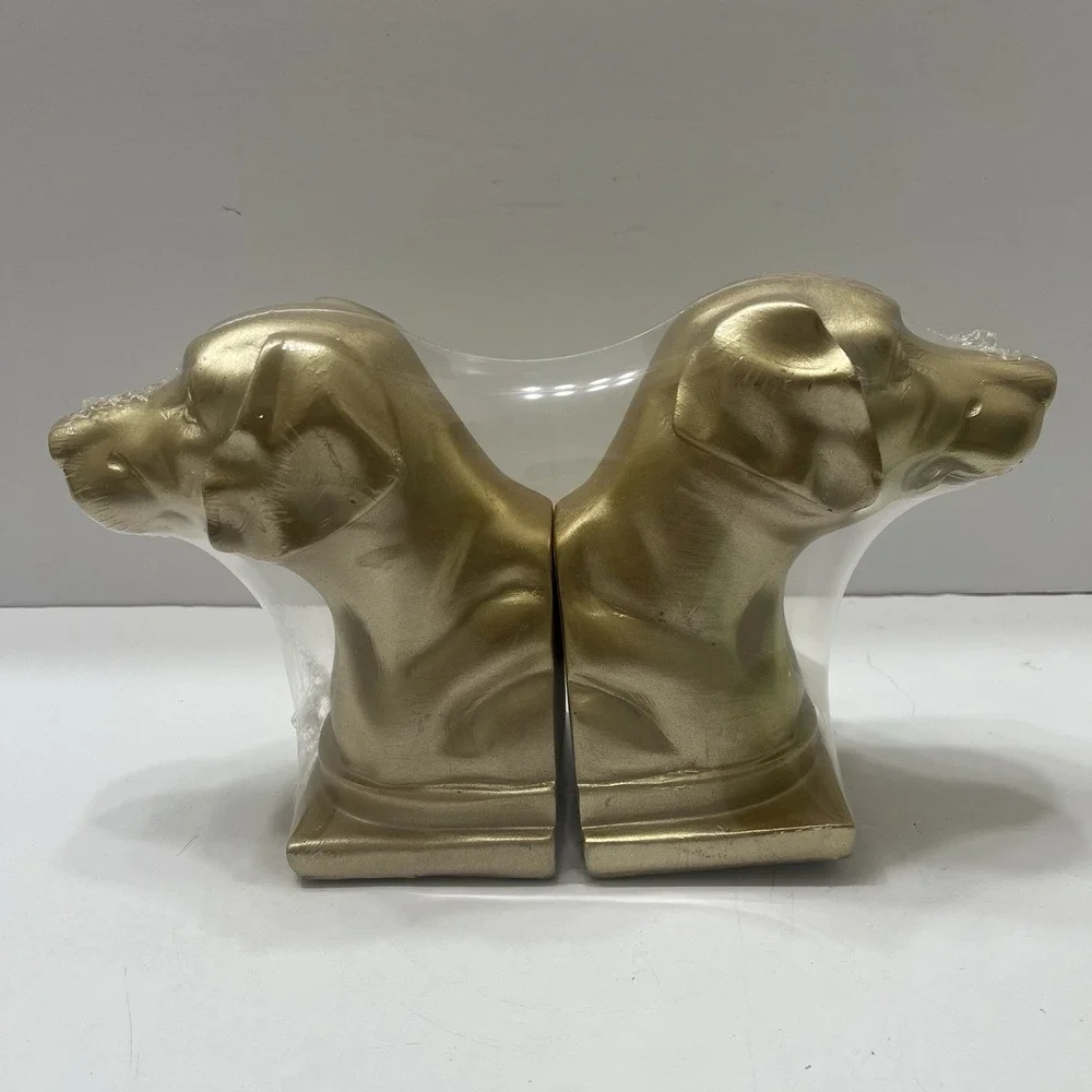 Goldtone Dog Head Bookends Resin 6.25x5